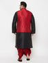 Vastramay PLUS Men's Maroon Zari Weaved Nehru Jacket With Kurta Dhoti set
